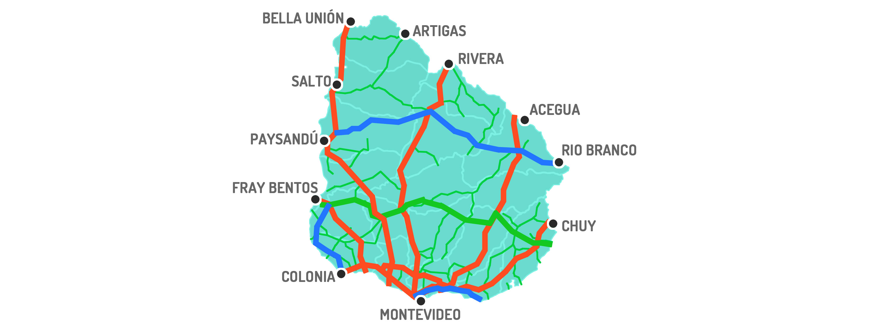 Mapa de rutas de Uruguay