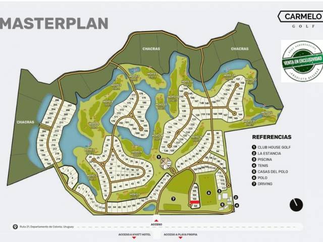 Terreno marcado en ROJO en el mapa, con fondo a la cancha de POLO